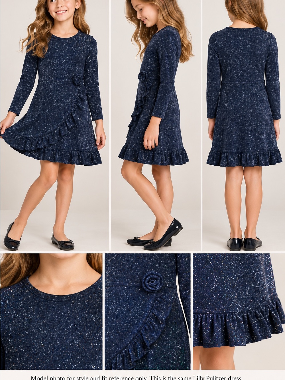 Lilly Pulitzer Girls M 8-10  Metallic Sparkle Ruffle Holiday Dress